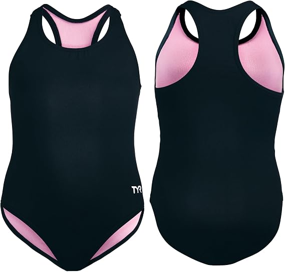 TYR Durafast Lite Ella Maxfit Girls' One Piece Swimsuit - Active Swimwear Designed for Durability and Comfort - Durfast Lite Fabric, UPF 50+, Fully Lined - Black, 4
