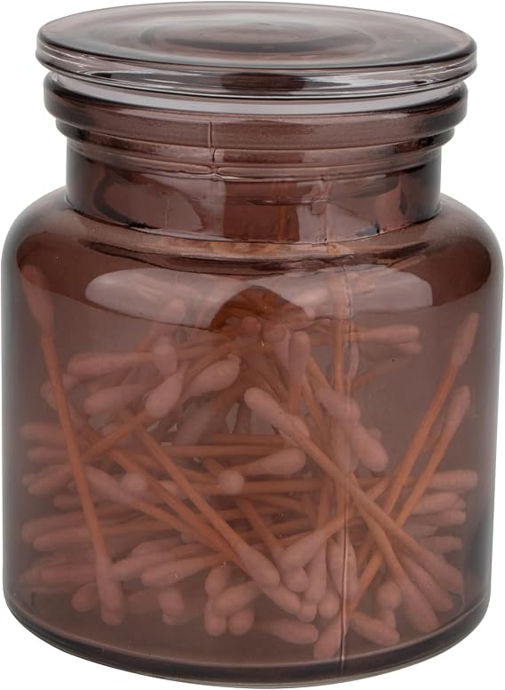 H Halston Apothecary Glass Storage Jar Organizer, Bathroom Kitchen Countertop Storage for Accessories, Stylish Home Solution, Dark Amber