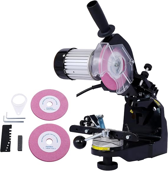 Professional Chainsaw Sharpener - Multi-Angle Adjustable 120-Volt Bench Grinder, Universal Chain Compatibility, Precision Sharpening, for All Chainsaw Chains