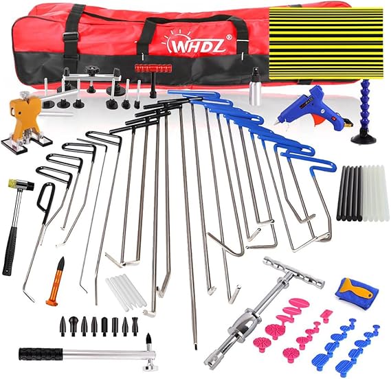 WHDZ 85pcs Paintless Dent Repair Rods Kit Car Dent Remover Kit Dent Lifter Dent Hail Removal Repair Tools Tabs Tap Down Line Board Auto Dent Kit Dent Puller