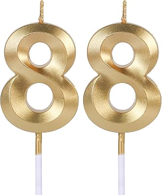 Gold 88th Birthday Candles for Cakes, Number 88 Candle Cake Topper for Party Anniversary Wedding Celebration Decoration