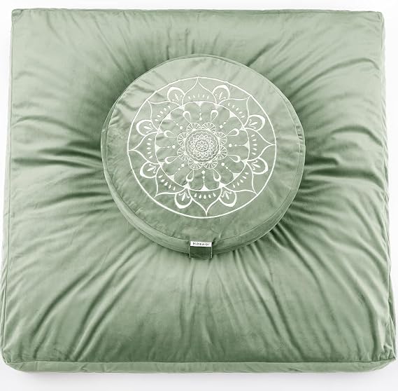 Hihealer Meditation Cushion, Traditional Tibetan Velvet Meditation Pillow | Buckwheat Yoga Bolster, Large Floor Cushion & Pillow for Adults, Zafu Zabuton Set, Zen Meditation Mat