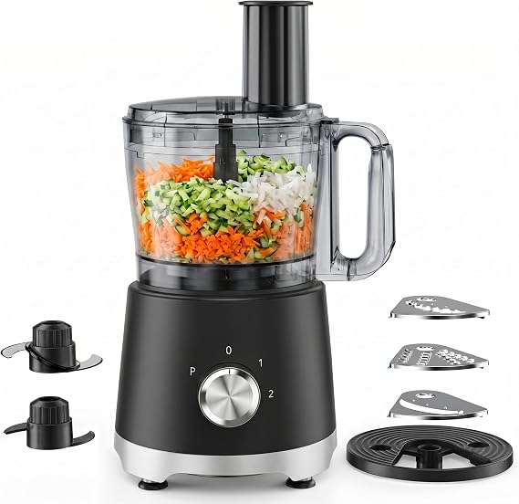 Electric Food Processor 10.5 Cup, Multi-Function Vegetable Chopper with French Fry Slicer, Dough Mixer, Easy to Clean, Secure Design, Stainless Steel, for Vegetables, Smoothie, Fruit