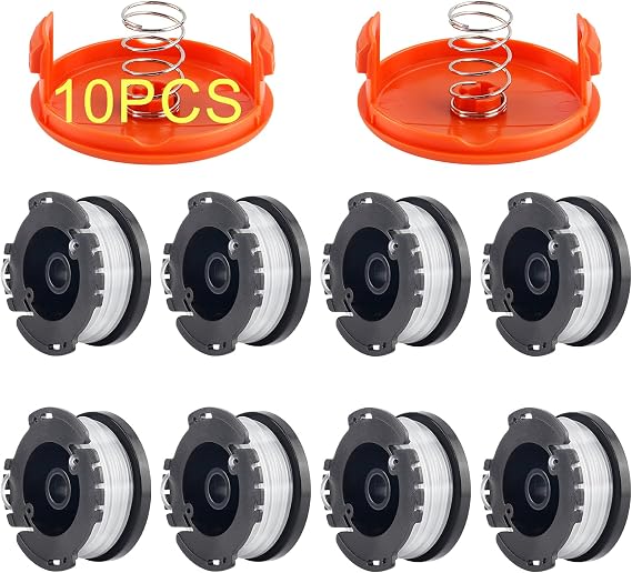 10 Pack Weed Eater String Compatible with Black+Decker, AF-100 0.065" Weed Wacker String Refill 240ft Automatic Feed String Trimmer Replacement Spool Line for Black&Decker(8 Spool+2 Cap+2 Spring)