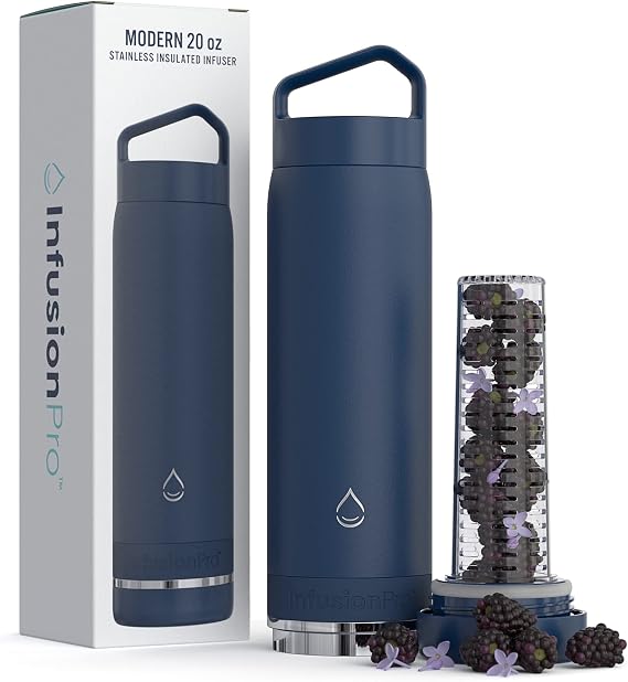 Infusion Pro Fruit Infuser Water Bottle Vacuum Insulated (20 oz) Stainless Steel : Fruit Infusion Recipe eBook : Bottom Loading Water Infuser for More Flavor : Easy Cleaning : Great Gift Water Bottle