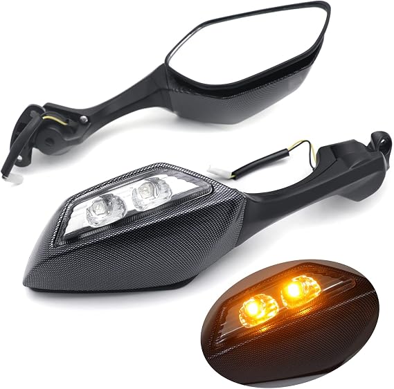 HongK- Motorcycle Carbon LED Rear View Mirrors With Turn Signal Compatible With Ninja ZX10R ZX-10R 2016-2020 SportBike [P/N: MT252-035-CN]