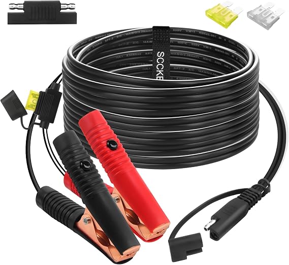 12FT 14AWG Battery Alligator Crocodile Clip to SAE Connector Extension Cable,12V SAE Quick Release Adapter to Alligator Clips Quick Disconnect Cable