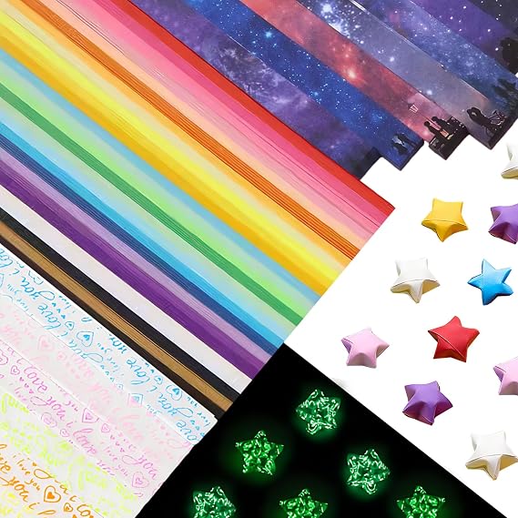 1620 Sheets Origami Star Paper Strips, 27 Solid Colors & 6 Starry Sky Colors & 6 Luminescent Colors for DIY Handmade