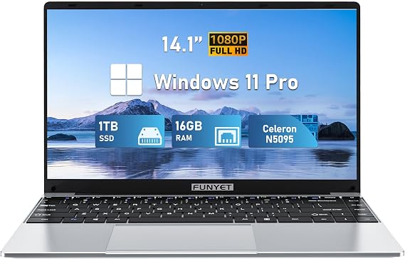 FUNYET Laptop Computer, Gaming Laptops 2026, 14 Inch Lap Top PC Windows 11 Pro, 16GB RAM 1TB SSD, Intel N5095 Processor