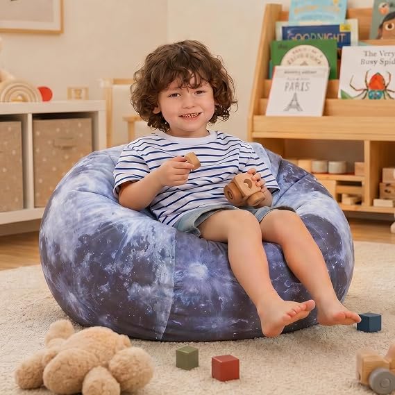 Printed Moon Stuffed Animal Storage Bean Bag Chair Cover(No Filler,Soft Washable Bean Bags for Young Teens,Playroom & Bedroom Organizing Plush Toys
