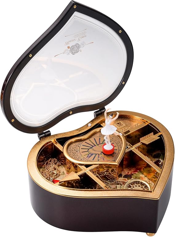 TMEEIHNSS Rainbowie Heart Musical Jewelry Box, Musical Jewelry Storage Box with Dancing Girl,Arrow Design Christmas Gift (black)