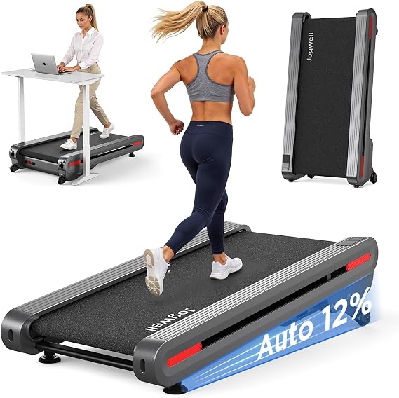 Jogwell Walking Pad Treadmill with 12%/20% Auto Incline, 43"x18" Extra-Wide | Under Desk Treadmills for Home Office, 30% Wider Full-Deck Design, 400 LBS Heavy Duty, Quiet 3.5HP Brushless