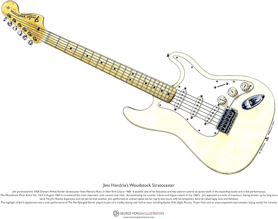 George Morgan Illustration Jimi Hendrix's Woodstock Stratocaster ART POSTER A3 size