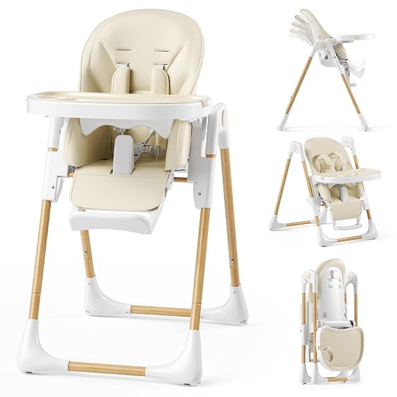 Kinder King Foldable High Chair for Babies and Toddlers, Reclining Seat