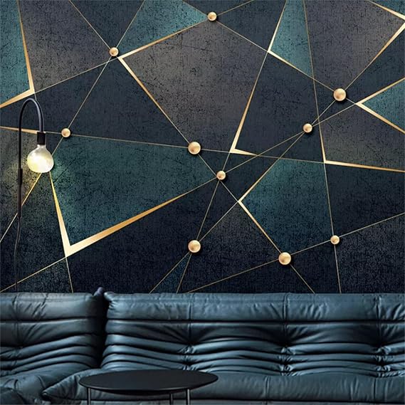 Cool Geometry 3D Wall Mural, Fashion Black Gold Self-Adhesive Wallpaper,Modern Bedroom TV Background Murals,for Living Room Office Bedroom Kids Room Home Decor,99" W x 66" H-PVC
