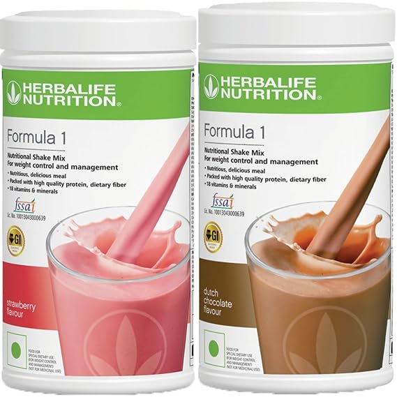 Herbalife Formula 1 Nutritional Shake Mix - (Strawberry, Dutch Chocolate) 500 Grams Each - Pack of 2 - Herbalife Shake - Herbalife Protein Powder - Herbalife Weight Loss - Herbalife Meal Replacement