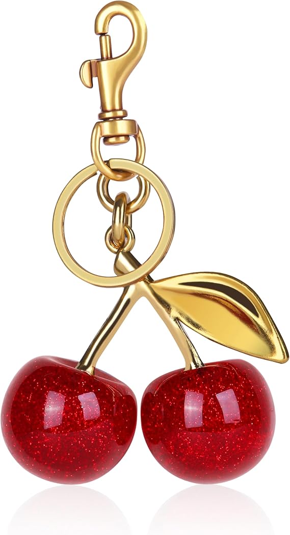 OVRUNS Cherry Bag Charm Women Cute Cherries Keychain Sparkling Purse Charms Pendant for Handbag Wallet Car Phone