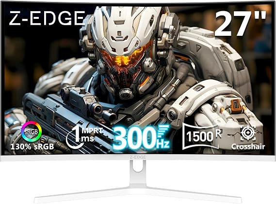 Z-Edge 27" White Curved Gaming Monitor, FHD 300Hz 240Hz Computer Screen