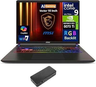 MSI Vector AI Gaming Laptop 16.0 240Hz WQXGA Display Intel Ultra 9-275HX, GeForce RTX 5070 Ti 12GB, 64GB DDR5, 2x8TB PCIe SSD 16TB, RGB KB, 2 Thunderbolt 4, Win 11 Pro wUSB-C Dock