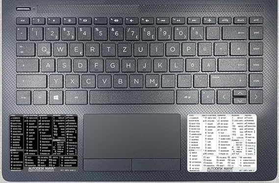 Autodesk Maya Reference Keyboard Hotkeys Sticky Labels for Windows Black, White Background