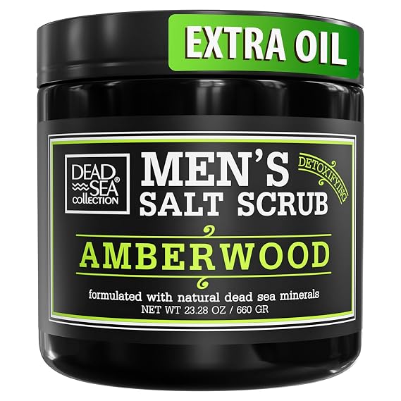 Salt Body Scrub Amberwood For Men Moisturizes, Exfoliates & Nourishes Skin Cleanses & Detoxifies with Dead Sea Minerals - Dead Sea Collection 23.28 OZ
