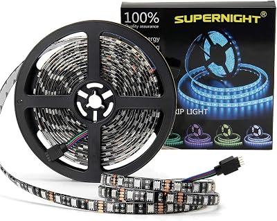 SUPERNIGHT RGB Strip Waterproof Black PCB, 16.4ft 5050 Color Changing Rope Lights for Bedroom, Christmas Day, Halloween Decoration Not Include Remote Controller and Power Supply 300 LEDs