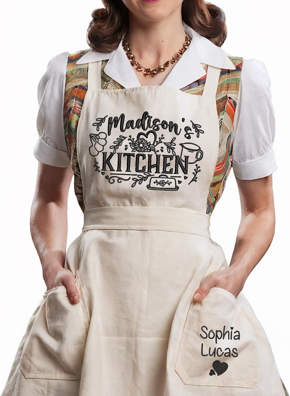 Personalized Aprons Embroidered With Two Pockets, Custom Name Aprons For Women, Grillin Bbq, Christmas Gifts For Grandma