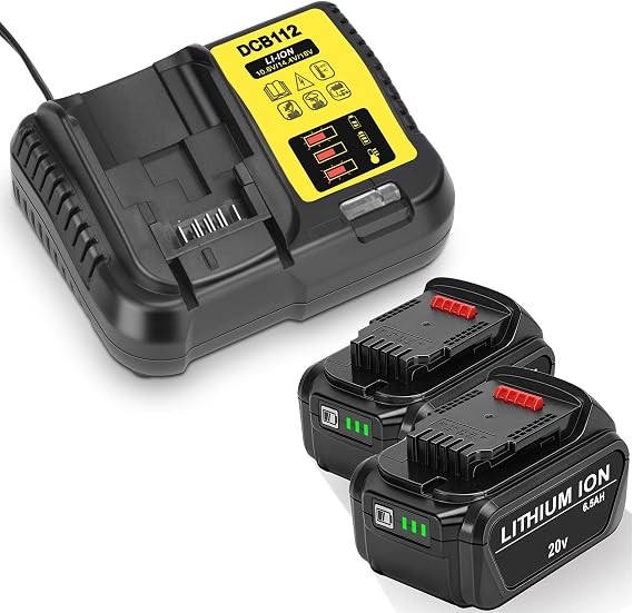 JYJZPB 2 Pack 6.5Ah Replace Battery and DCB112 Battery Charger for De-Walt 20V MAX Battery DCB200 DCB204 DCB206 DCB206-2 DCB201 DCB203
