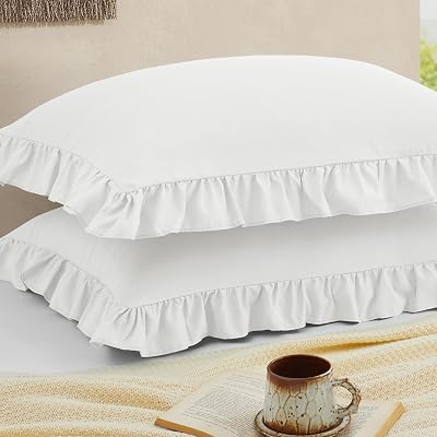 Ruffled Pillow Cases Set of 2, White Standard Pillow Shams Brushed Microfiber Edge Ruffled Soft Pillow Cover with Envelope Closure for Bedding Decor 20x26