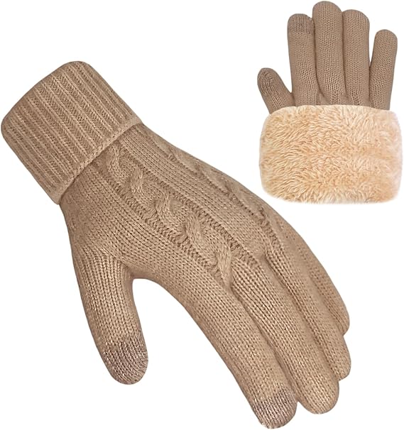 Winter Gloves for Women Wool Warm Touchscreen Thermal Fleece Stretchy Knit Gloves for Cold Weather Winter Gifts