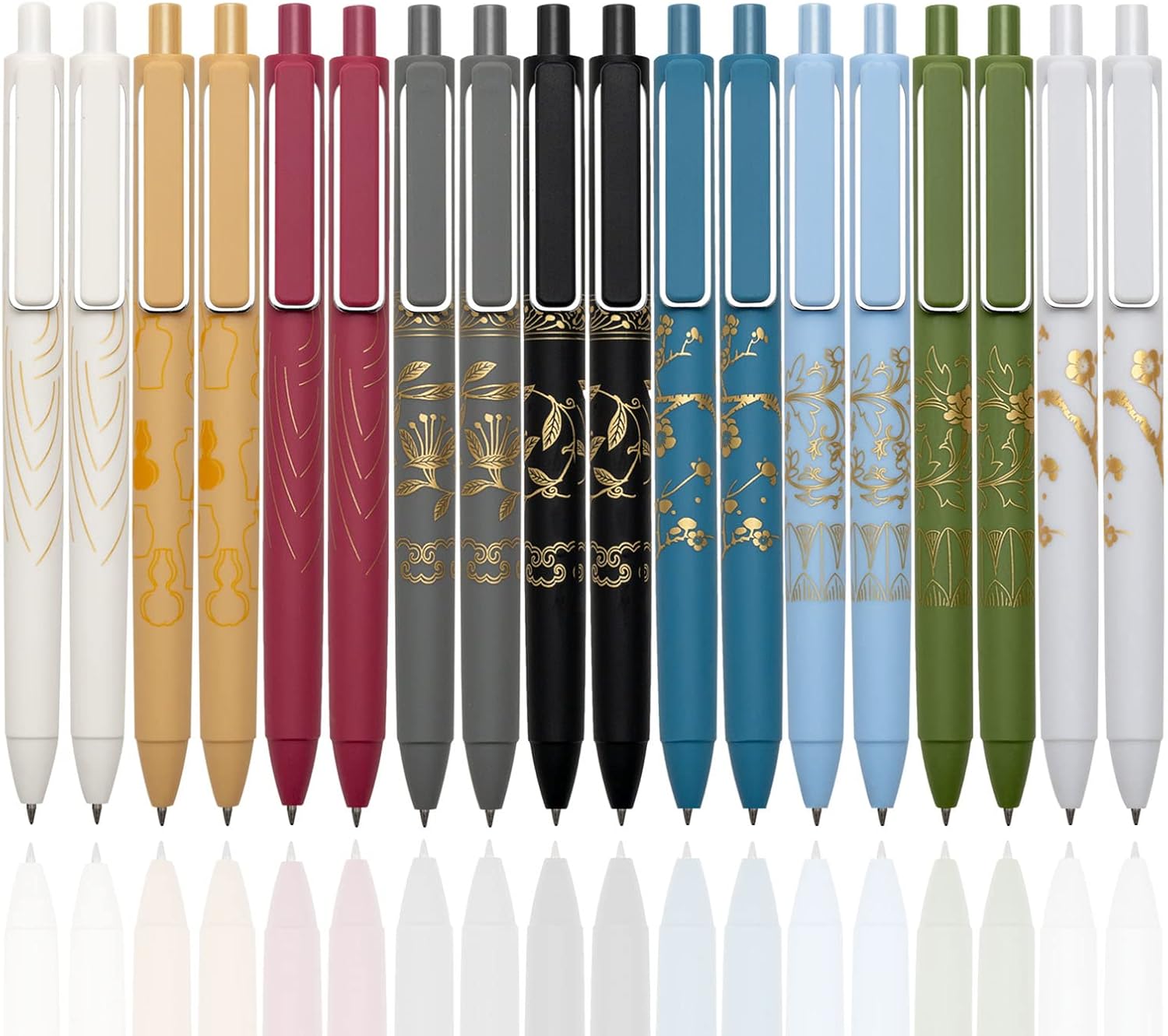 MiSiBao 0.7mm Black Ink Gel Pens Refillable & Retractable Gel Ink Rolling Ball Pens Gilding Process Pattern Smooth Writing Gel Pen 18-pack