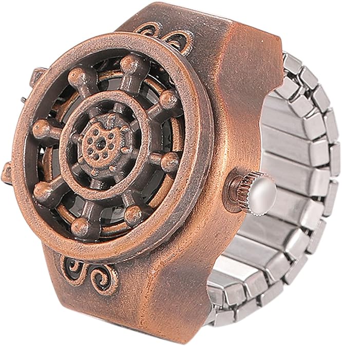 JewelryWe Men Women Finger Watch Punk Helm Cover Analog Quartz Ring Watches, Adjustable Size, for Mother's Day