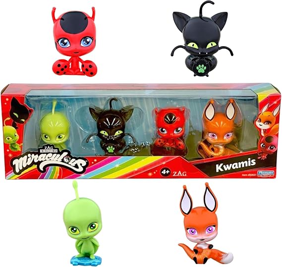 BANDAI Miraculous Ladybug and Cat Noir Quality Kwami Surprise - 4 Magical Figurines | Glittering Jewels for Beauty and Display