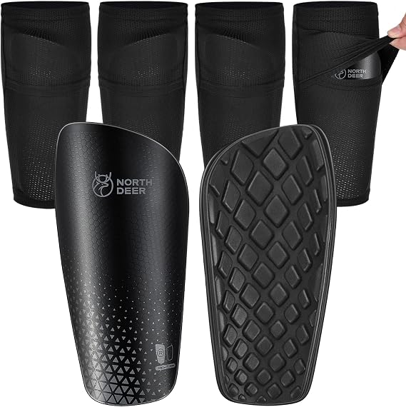 Northdeer Soccer Shin Guards and Sleeves with Optimized Insert Pocket Bundle(Black S)