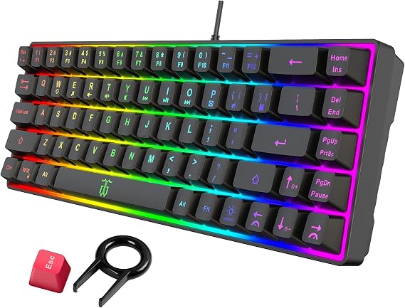 Snpurdiri 60% Wired Gaming Keyboard, 68 Keys, Black | Rainbow Backlit Mini Membrane Gaming Keyboard for Windows PC Gamers