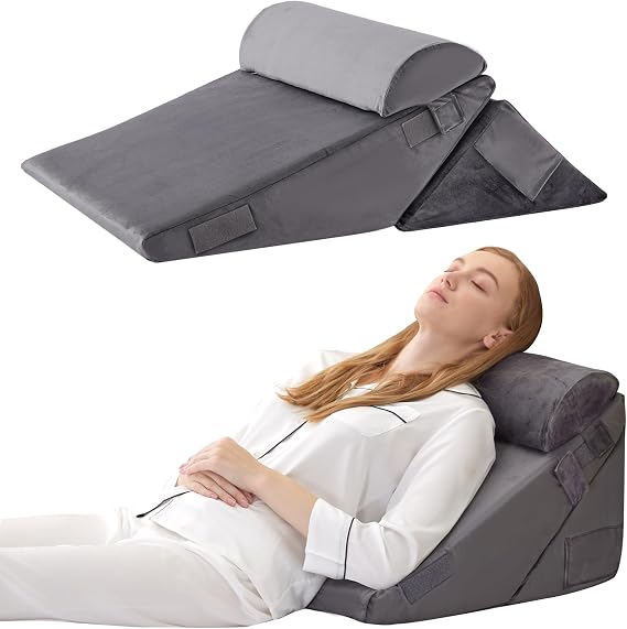 Bedluxe Wedge Pillow Set for After Surgery, Orthopedic Bed Wedge, Velvet