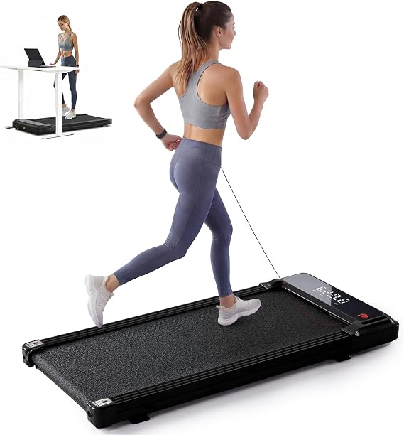 NEWBULIG Under Desk Walking Pad Treadmill, Portable Compact Electric Treadmill with Remote Control, Quiet Fitness Equipment & LED Display for Home & Office, Black&Sliver