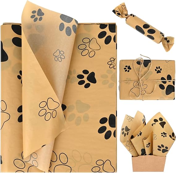 60 Sheets 20 x 20 Inch Brown Kraft Dog Paw Print Tissue Paper Puppy Paws Gift Wrap Tissue for Gift Bags Wrapping DIY Crafts