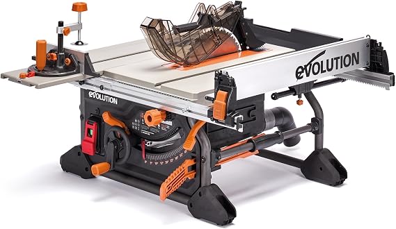 Evolution R10TS 10" Jobsite Table Saw | Zero-Clearance Throat Plate | Dado Plate Included | 15A Motor | 26 Rip | 3-3/8 Cut | 0-45 Bevel | Precision Fence | Heavy Duty Portable Woodworking Saw