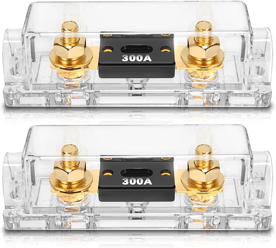 TopstrongGear Solid Brass 0/2/4 Gauge 300Amp ANL Fuse Holder with 300Amp Fuses(2 Pack) (300 Amp)