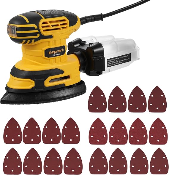 Detail Sander 13,000 OPM Compact Electric Sander with Dust Collector 220W 1.6Amp Power Sander with 20PCS Sanderpapers and Transparent Dust Box for Tight Spaces Woodworking