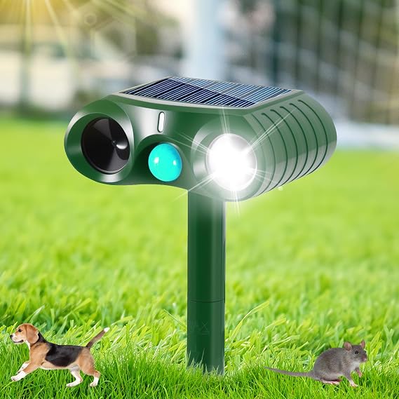 Upgraded Cat Deterrent for Gardens UK, Solar/USB Powered Waterproof Cat Repellent, Ultrasonic and Flashing Lights Solar Cat Repellent for Repelling Cats Foxes Squirrels Pigeons Rodents