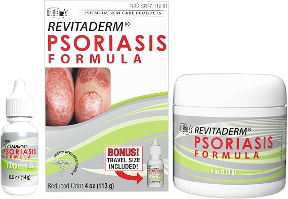 Dr. Blaines REVITADERM Psoriasis Formula - Soothing Topical Cream with Coal Tar, Tea Tree Oil and Lavender Oil for Itching, Flaking, Dry, Cracked Skin Relief - 4 fl. oz. - Includes Travel Size Bottle
