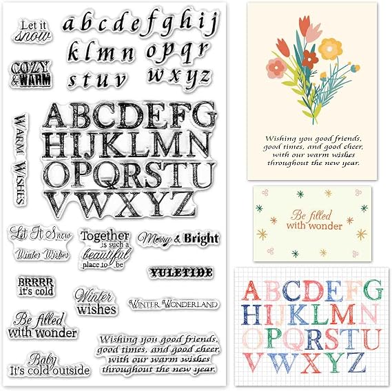 2 Styles English Alphabets Greeting Letters Words Clear Stamps for Card Making Decoration DIY Scrapbooking, Silicone Transparent Seal Stamps for Embossing Album Decor Craft.