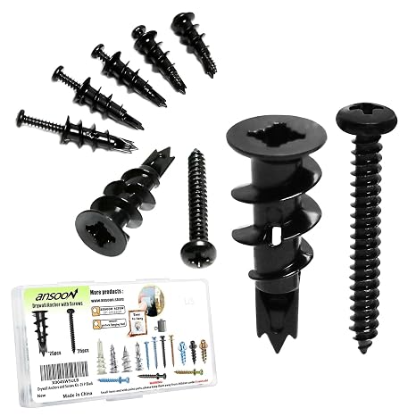 50Pc #8 Black Self Drilling Metal Drywall Anchors Heavy Duty and Screws kit