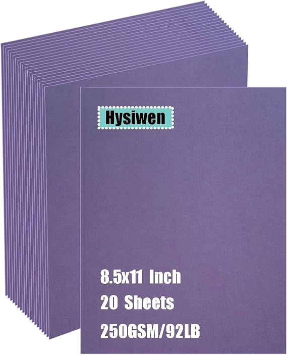 Hysiwen 20 Sheets Purple Cardstock 8.5 x 11 Inches, 250gsm/92 lb Thick Craft Paper for Making Cards, Invitations, Paper Crafts or Drawing