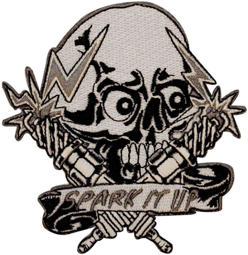 Skull Spark It Up Patch Biker Plug Electric Bones Embroidered Iron On Applique