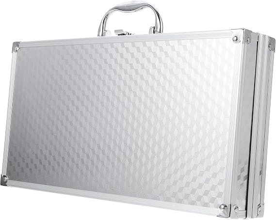 14 Inch Silver Metal Briefcase with Handle and Lock Aluminum Tool Case with Foam for Carry Storage Protect Tools Instrument