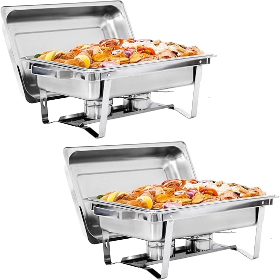 SUPER DEAL 2 Pack 9QT Food Warmer, Rectangular Chafing Dish Buffet Set w/Foldable Frame Legs, Stainless Steel Full Size Chafer Dish for Parties
