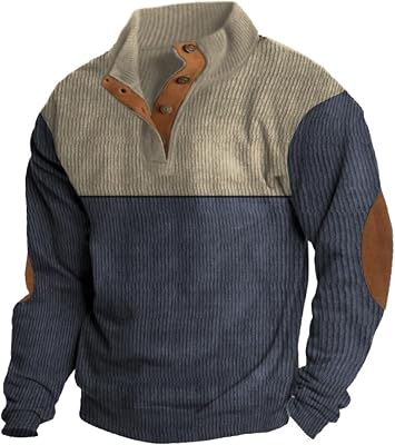 Winter Corduroy Shirts Men 2024 Casual Henry Stand Collar Quarter Button Up Vintage Long Sleeve Mock N